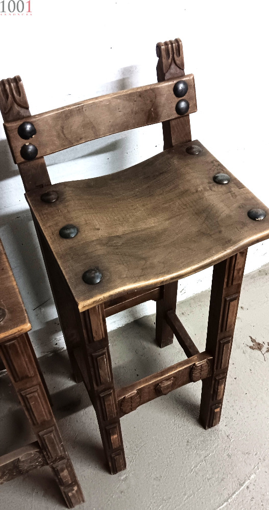 Lot de 5 tabourets de bar rustiques en bois massif - Mobilier - Vaud - photo 3