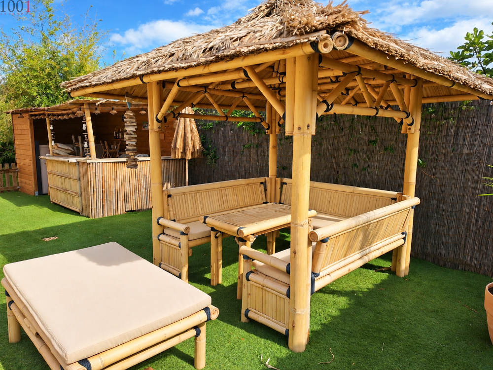 Paillote / Pergola / Gazebo balinais en bambou – Ensemble complet – Excellent état